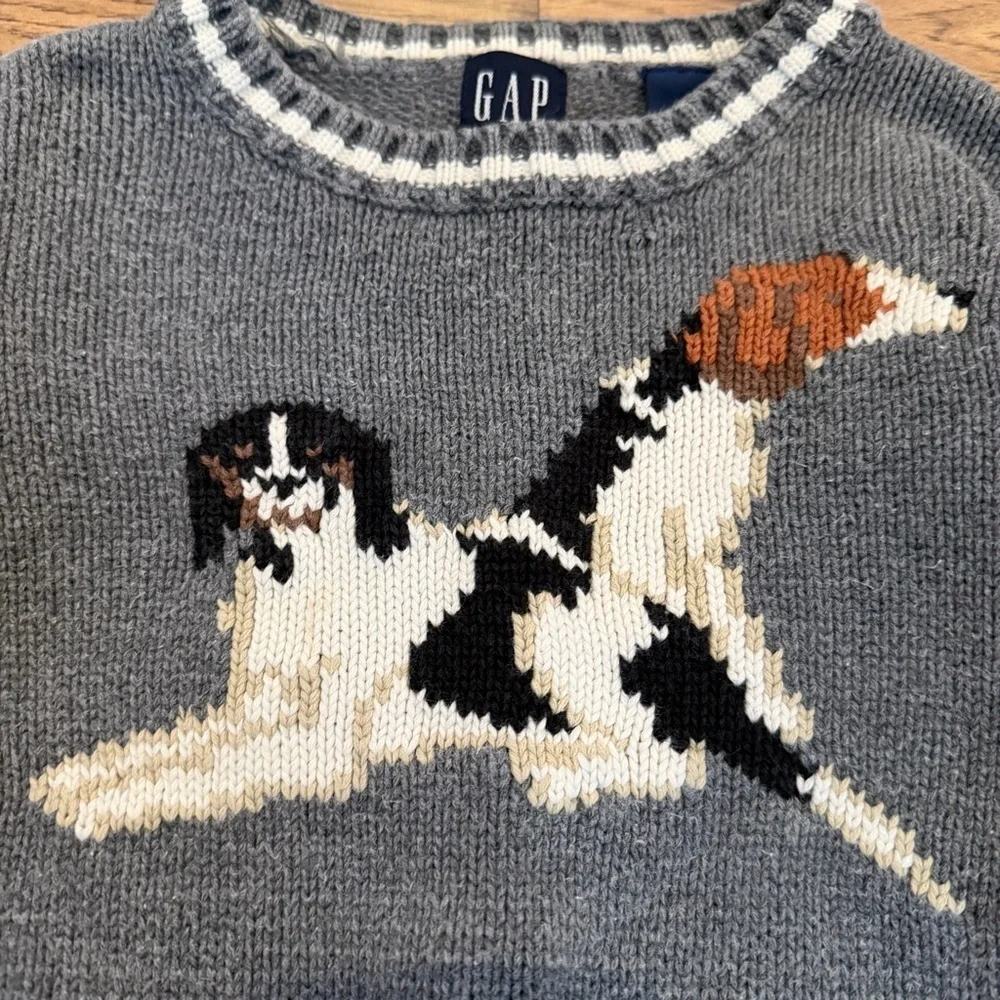 Vintage Y2k Baby Gap Grey Knit Rare Blend Dog Sweater Size 2T EUC